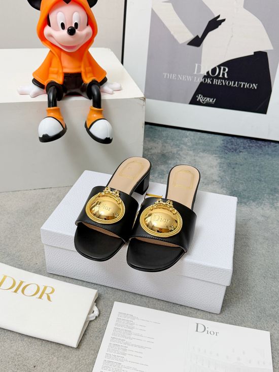 Christian Dior Embossed Pattern Leather Low Heel Slides