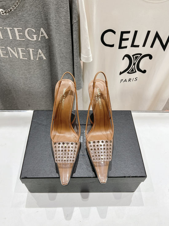 Yves Saint Laurent Elegant Square Buckle High Heel Dress Sandals