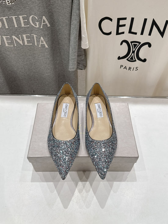 Jimmy Choo Glitter Pointed Toe Flats Comfortable Versatile Daily Shoes