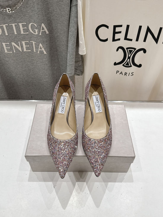 Jimmy Choo Glitter Pointed Toe Flats Comfortable Versatile Daily Shoes