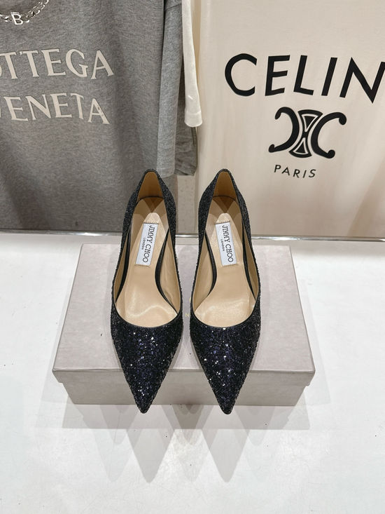 Jimmy Choo Glitter Pointed Toe Flats Comfortable Versatile Daily Shoes