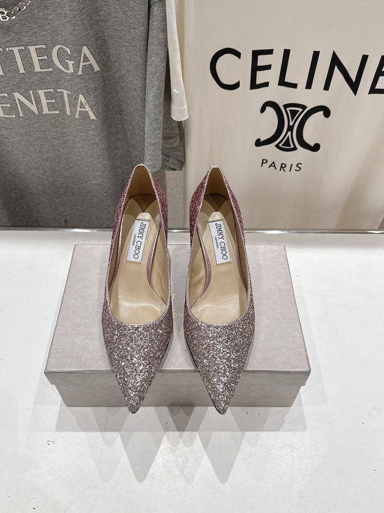 Jimmy Choo Glitter Pointed Toe Flats Comfortable Versatile Daily Shoes