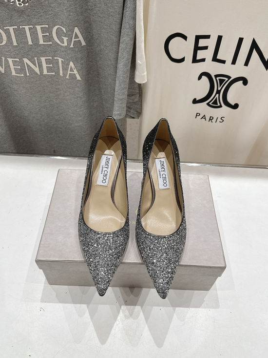 Jimmy Choo Glitter Pointed Toe Flats Comfortable Versatile Daily Shoes