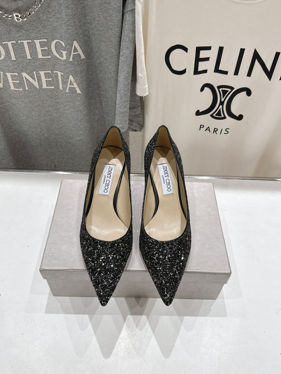 Jimmy Choo Glitter Pointed Toe Flats Comfortable Versatile Daily Shoes