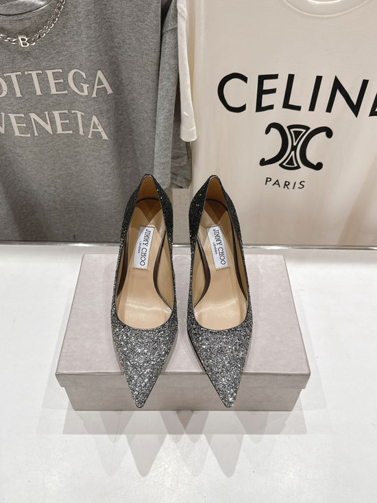 Jimmy Choo Glitter Pointed Toe Flats Comfortable Versatile Daily Shoes