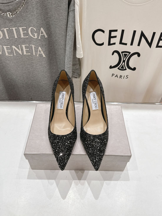 Jimmy Choo Glitter Pointed Toe Flats Comfortable Versatile Daily Shoes