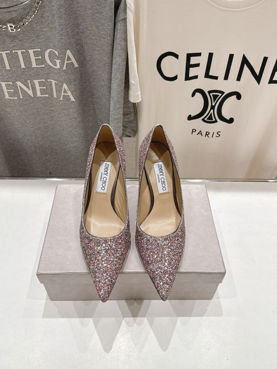 Jimmy Choo Glitter Pointed Toe Flats Comfortable Versatile Daily Shoes