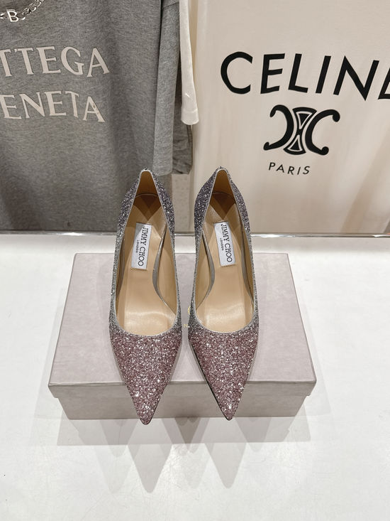 Jimmy Choo Glitter Pointed Toe Flats Comfortable Versatile Daily Shoes