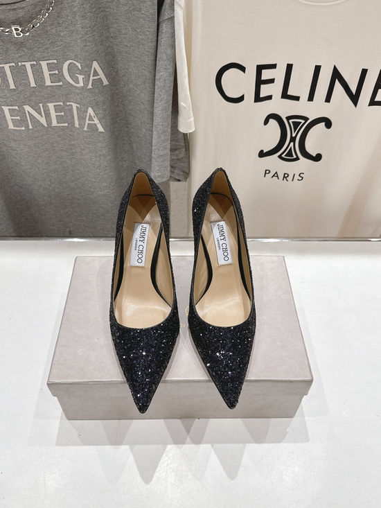 Jimmy Choo Glitter Pointed Toe Flats Comfortable Versatile Daily Shoes