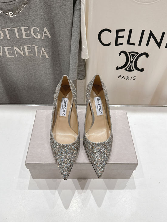 Jimmy Choo Glitter Pointed Toe Flats Comfortable Versatile Daily Shoes