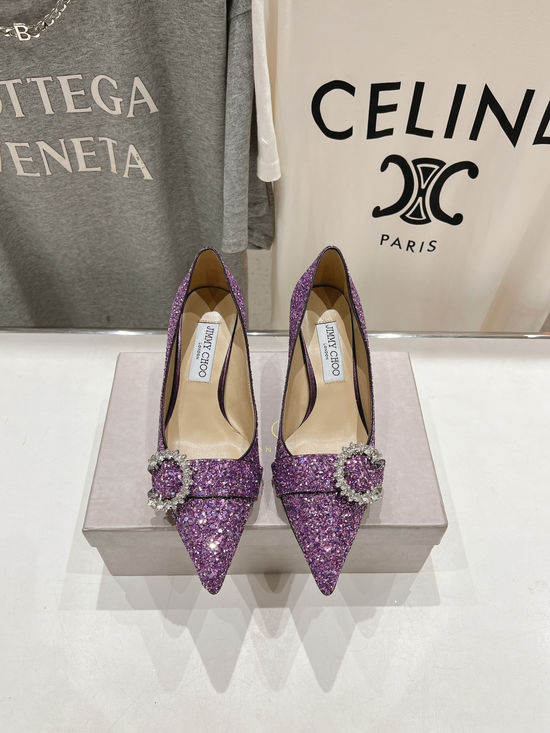 Jimmy Choo Classic Pointed Toe Glitter High Heel Pumps