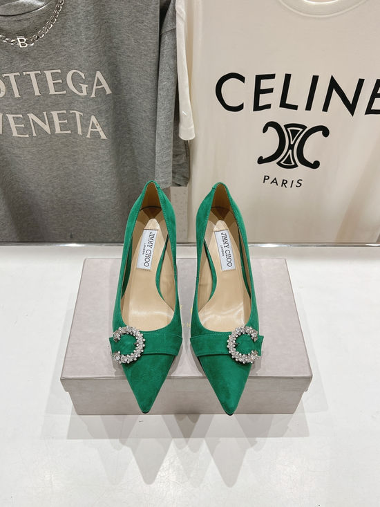 Jimmy Choo Pointed Toe Block Heel Pumps Suede Leather Lining