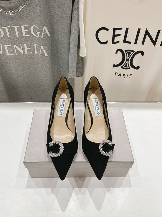 Jimmy Choo Pointed Toe Block Heel Pumps Suede Leather Lining