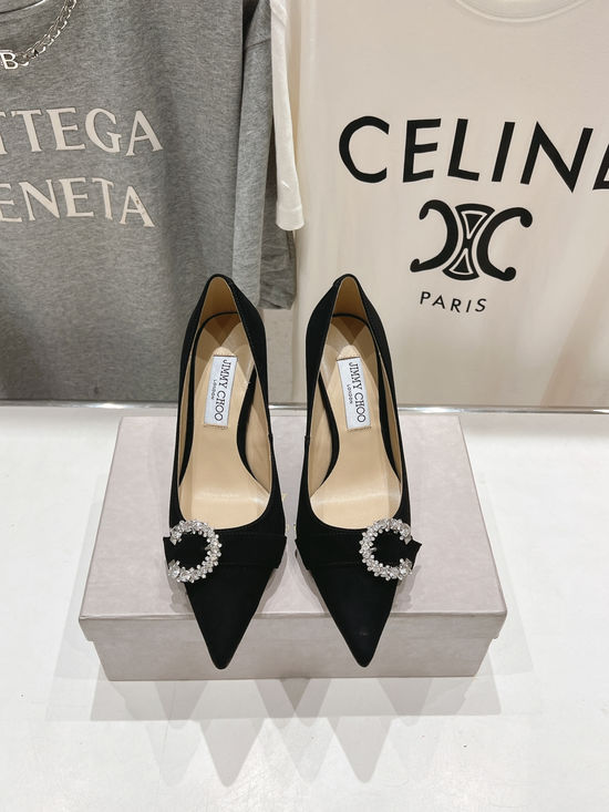 Jimmy Choo Pointed Toe Block Heel Pumps Suede Leather Lining