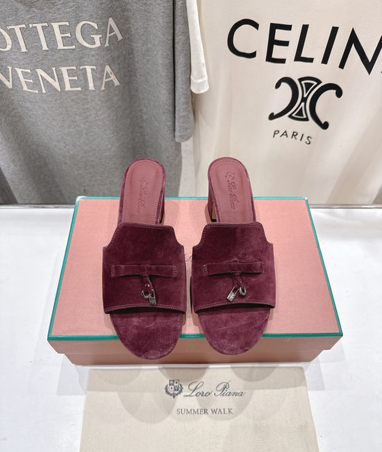 Loro Piana Elegant Suede High Heel Slides Premium Soft Sole Comfortable Shoes
