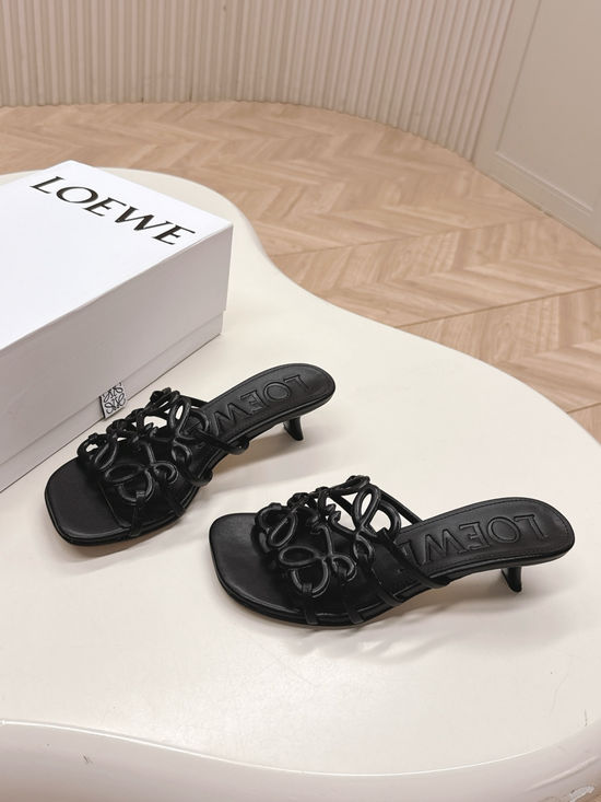 Loewe Simple Printed Leather Elegant Heel Slide Sandals