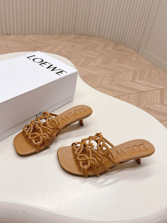 Loewe Simple Printed Leather Elegant Heel Slide Sandals