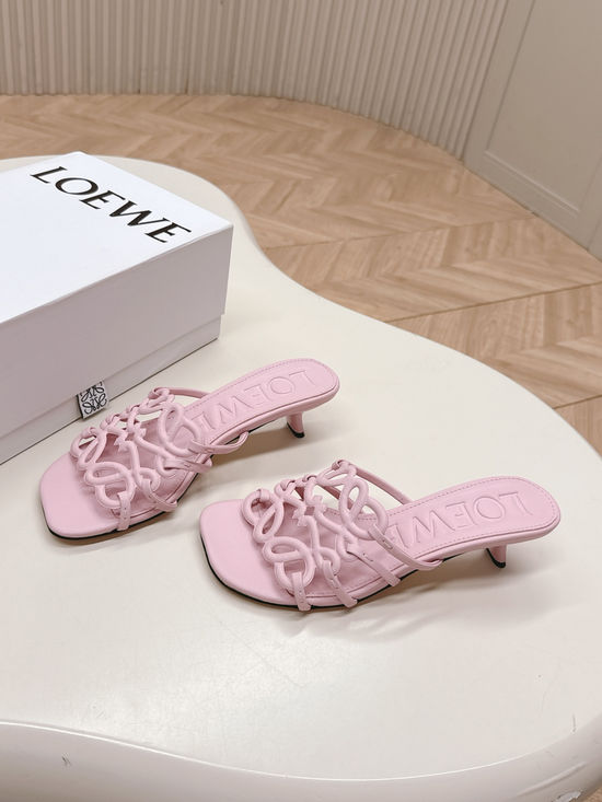 Loewe Simple Printed Leather Elegant Heel Slide Sandals