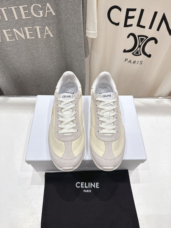 Celine Comfortable Lace-Up Casual Sneakers Versatile White Shoes