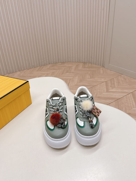 Fendi Leather Stitched Platform Casual Sneakers With Decorative Accents
