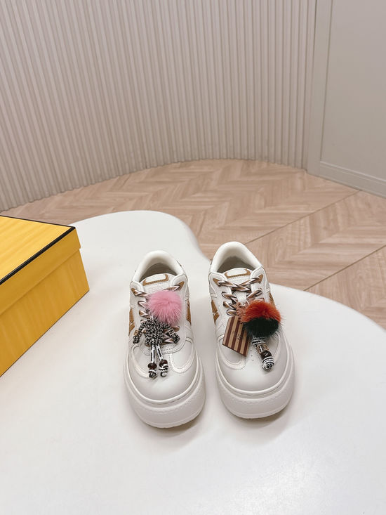 Fendi Leather Stitched Platform Casual Sneakers With Decorative Accents