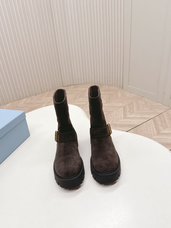 Prada Premium Leather Slip-on Comfort Ankle Boots