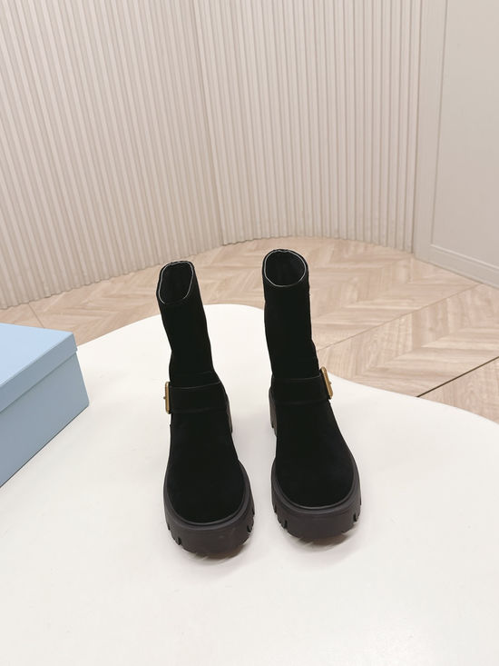 Prada Premium Leather Slip-on Comfort Ankle Boots