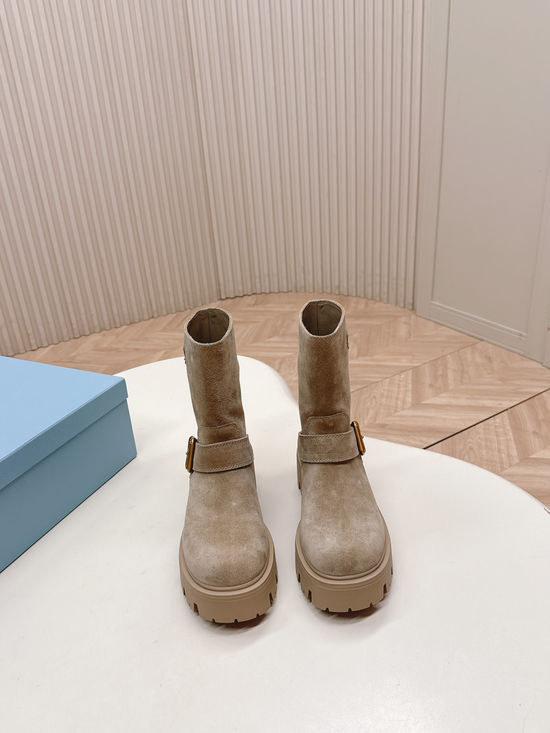 Prada Premium Leather Slip-on Comfort Ankle Boots