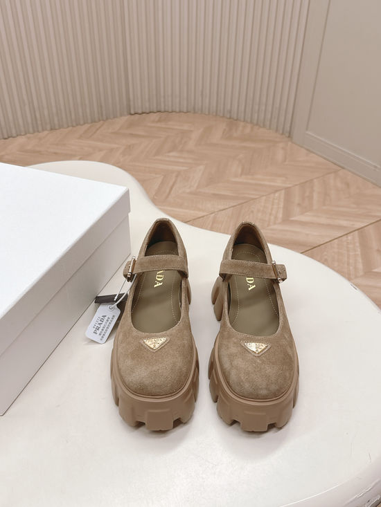 Prada Leather Thick Sole Mary Jane Buckle Dress Shoes