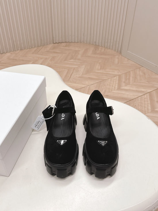 Prada Leather Thick Sole Mary Jane Buckle Dress Shoes