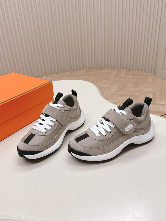 Hermes Velcro Leather Casual Sneakers Lightweight Soft Comfortable Sole