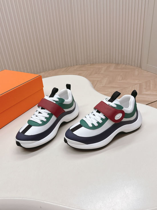 Hermes Velcro Leather Casual Sneakers Lightweight Soft Comfortable Sole
