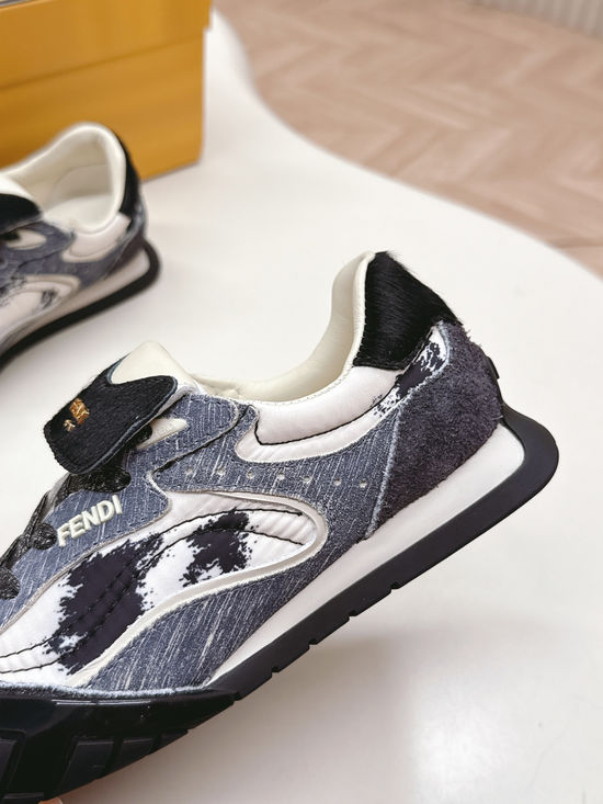 Fendi Suede Stitched Retro Casual Sneakers Soft and Breathable
