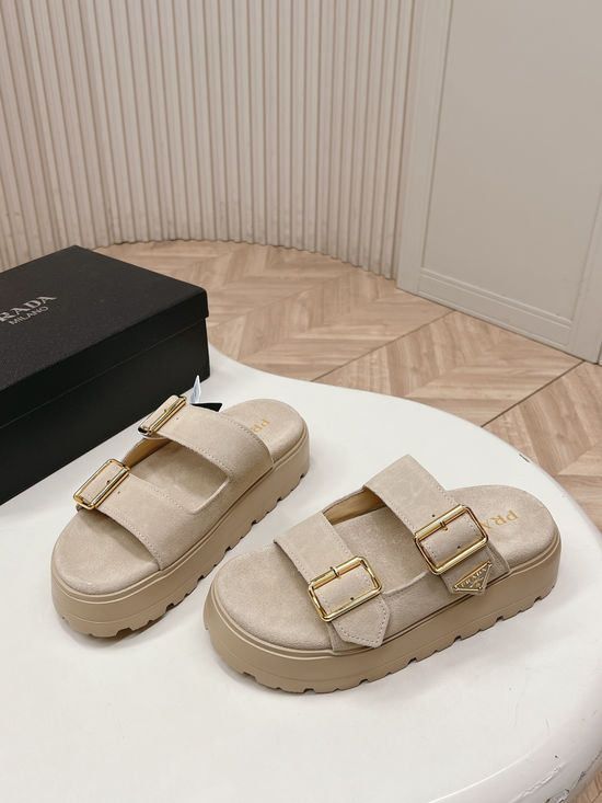 Prada Rhinestone Platform Adjustable Strap Slide Sandals