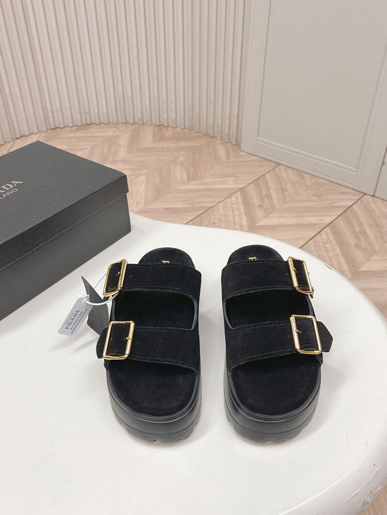 Prada Rhinestone Platform Adjustable Strap Slide Sandals