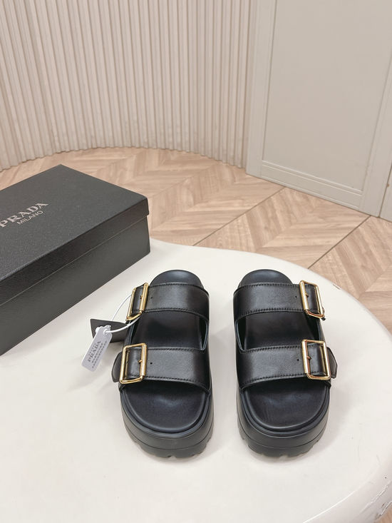 Prada Rhinestone Platform Adjustable Strap Slide Sandals