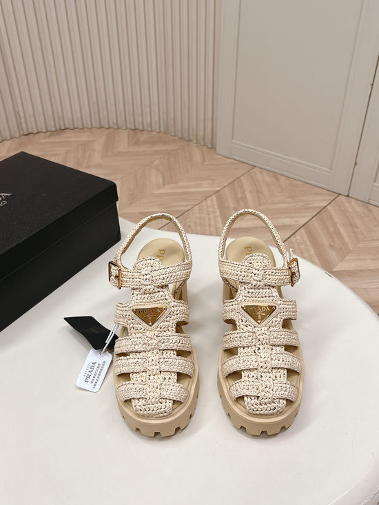 Prada Woven Open Toe Non Slip Comfortable Sandals