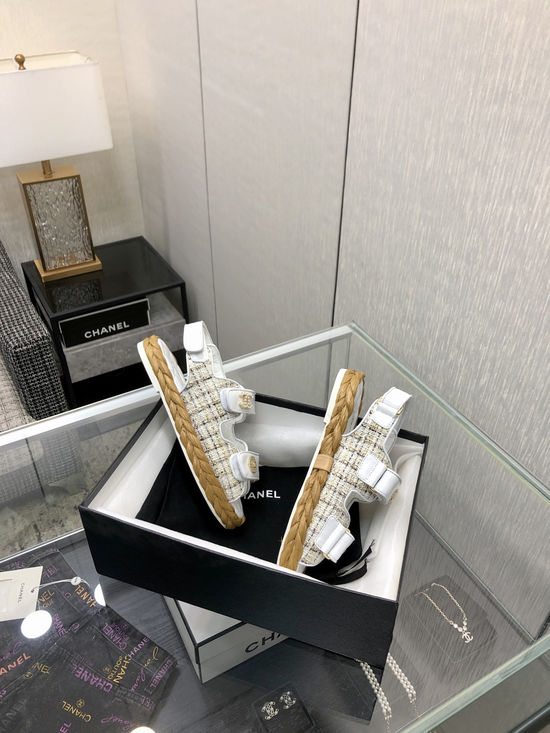 Chanel Premium Magic Tape Sandals Woven Soft Sole Comfortable