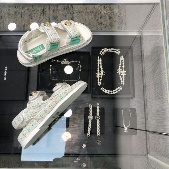 Chanel Woven Fabric Hook And Loop Sandals