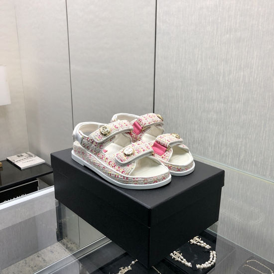 Chanel Woven Fabric Hook And Loop Sandals