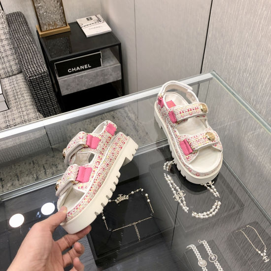 Hermes Woven Fabric Hook And Loop Sandals
