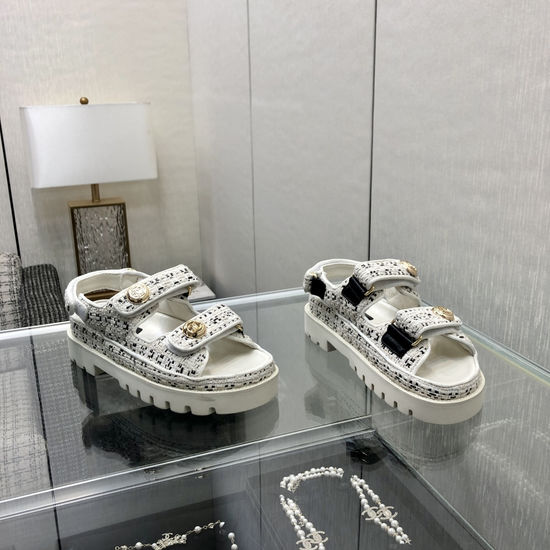 Hermes Woven Fabric Hook And Loop Sandals