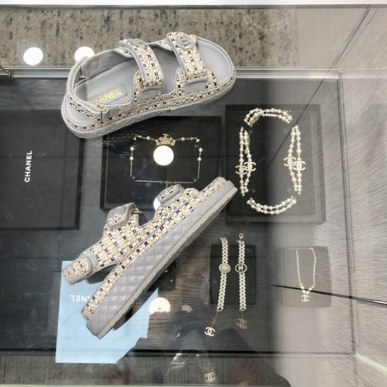 Hermes Woven Fabric Hook And Loop Sandals