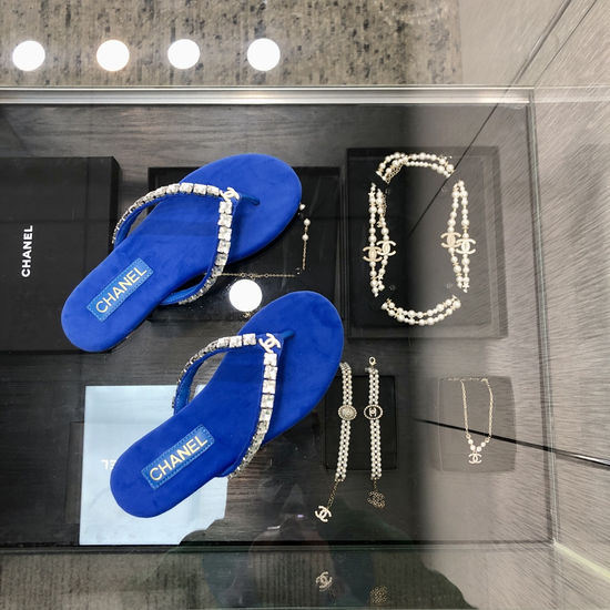 Chanel Premium Suede Fabric Flip Flops with Leather Sole