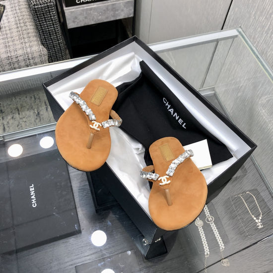 Chanel Premium Suede Fabric Flip Flops with Leather Sole