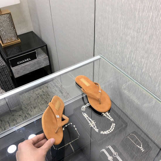 Chanel Premium Suede Fabric Flip Flops with Leather Sole