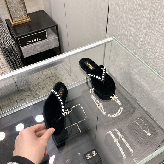 Chanel Premium Suede Fabric Flip Flops with Leather Sole