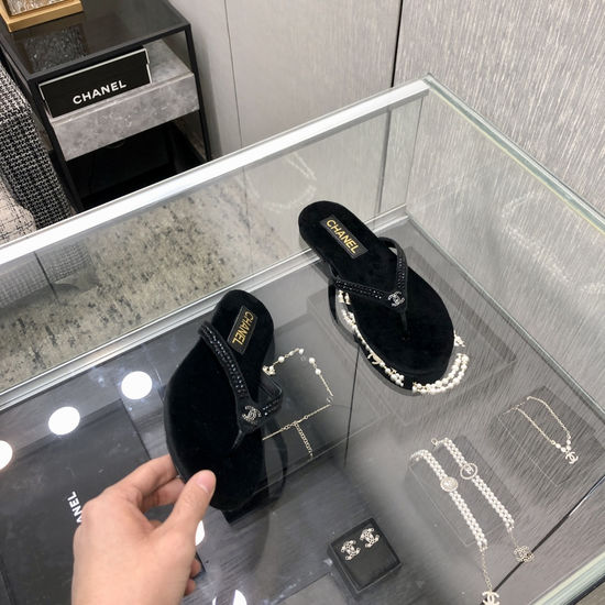 Chanel Premium Suede Fabric Flip Flops with Leather Sole