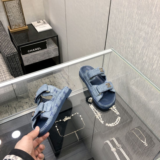 Prada Denim Printed Hook And Loop Sandals
