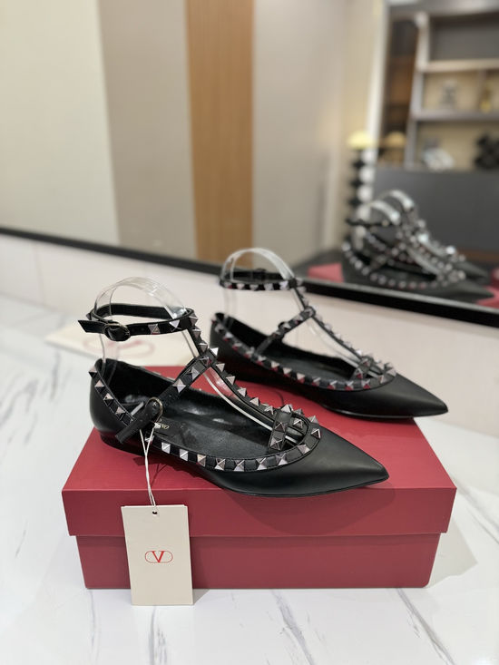 Valentino Cow Leather Pointed Toe Flat Studded Sandals